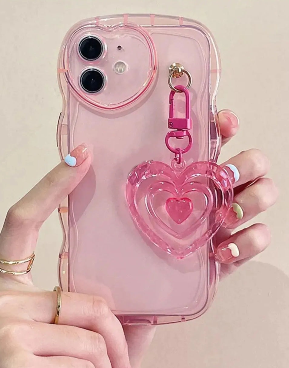 Şeffaf Pembe Kalpli iPhone Kılıfı – Yumuşak Silikon & Kalp Detaylı