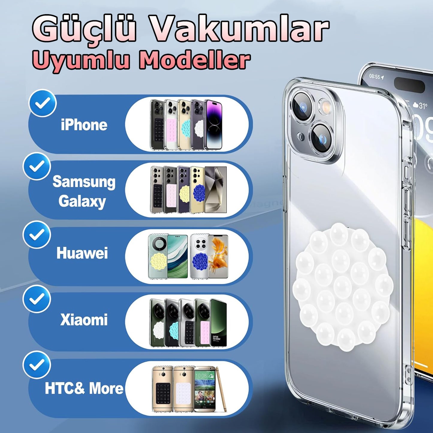 Silikon Yuvarlak Çift Taraflı Vakumlu Telefon Tutucu