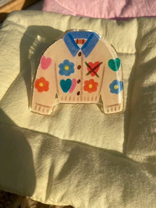 PopSocket Çiçekli Hırka Tasarımlı - Yapışkanlı Telefon Tutacağı