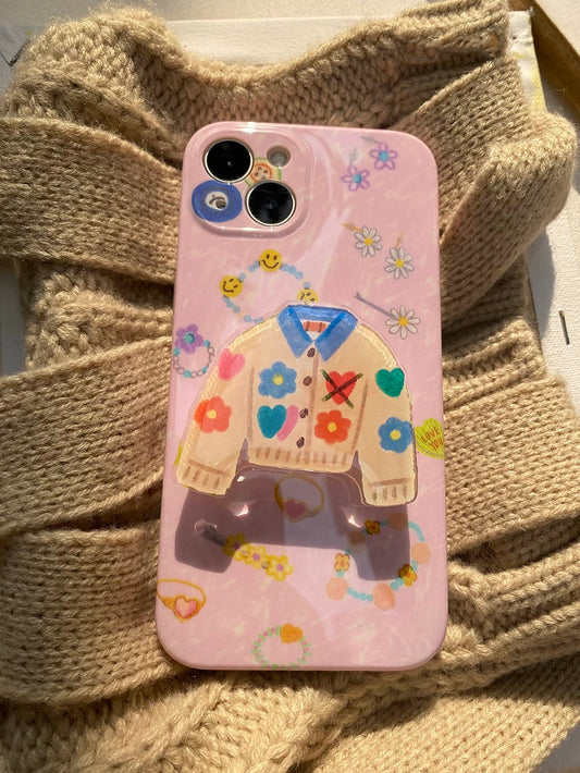 PopSocket Çiçekli Hırka Tasarımlı - Yapışkanlı Telefon Tutacağı