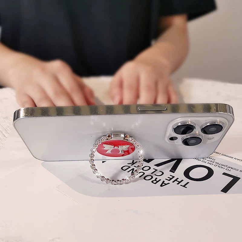 Taşlı Kurdele Tasarımlı Telefon Yüzüğü | 360° Döner Parmak Tutucu & Stand