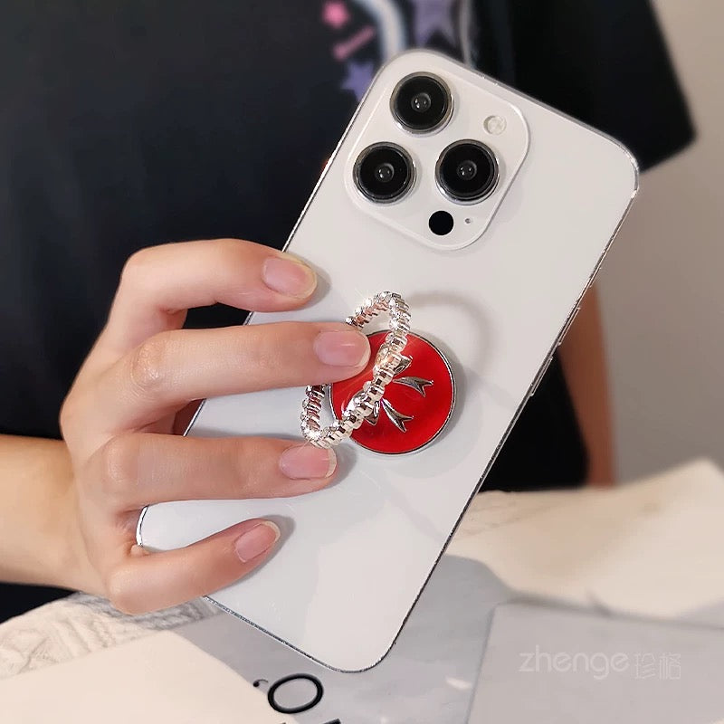 Taşlı Kurdele Tasarımlı Telefon Yüzüğü | 360° Döner Parmak Tutucu & Stand