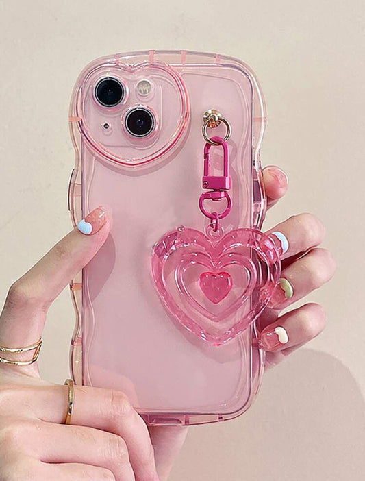 Şeffaf Pembe Kalpli iPhone Kılıfı – Yumuşak Silikon & Kalp Detaylı
