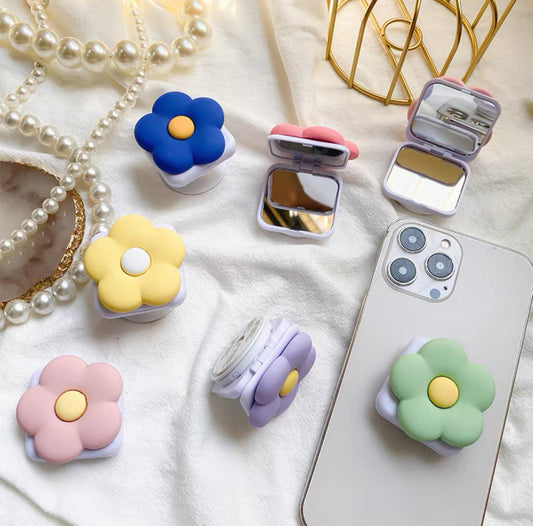 Popsocket Aynalı Standlı Çiçek Desenli Yapışkanlı Telefon Tutacağı