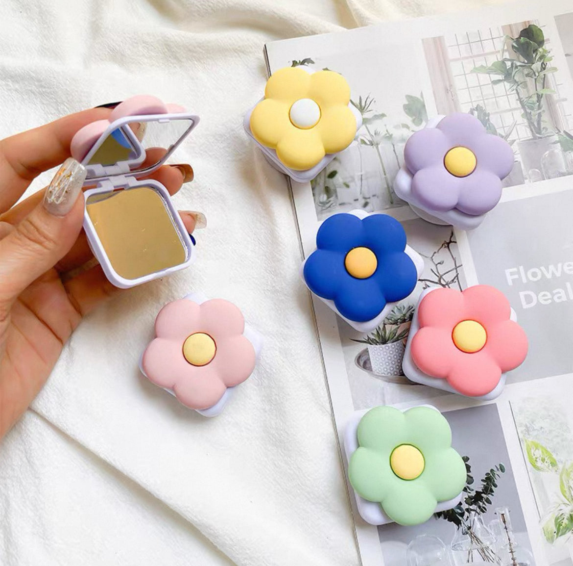 Popsocket Aynalı Standlı Çiçek Desenli Yapışkanlı Telefon Tutacağı