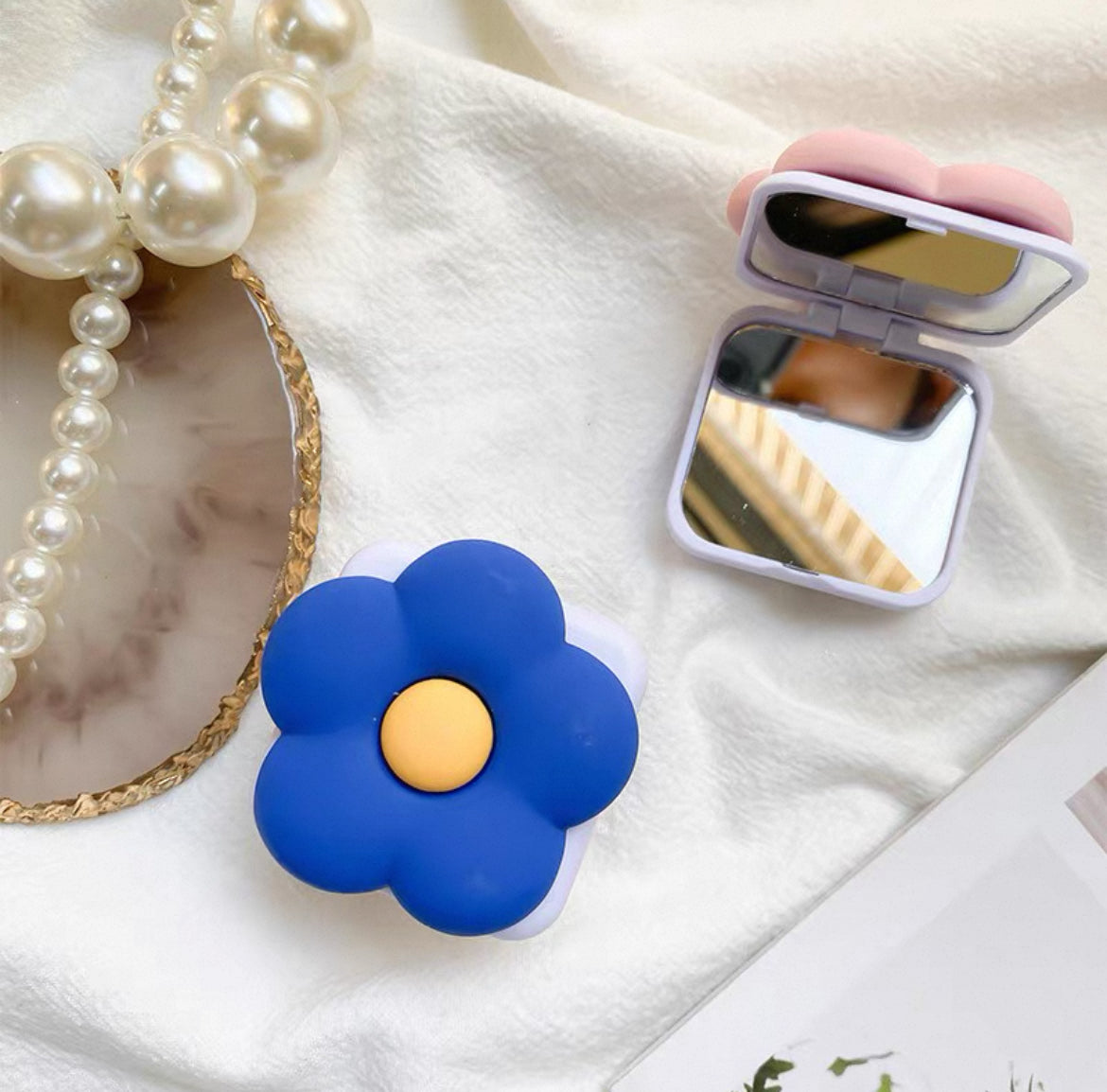 Popsocket Aynalı Standlı Çiçek Desenli Yapışkanlı Telefon Tutacağı