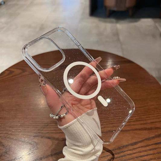 Simli Şeffaf MagSafe Uyumlu Sert Telefon Kılıfı – İnce ve Işıltılı Tasarım
