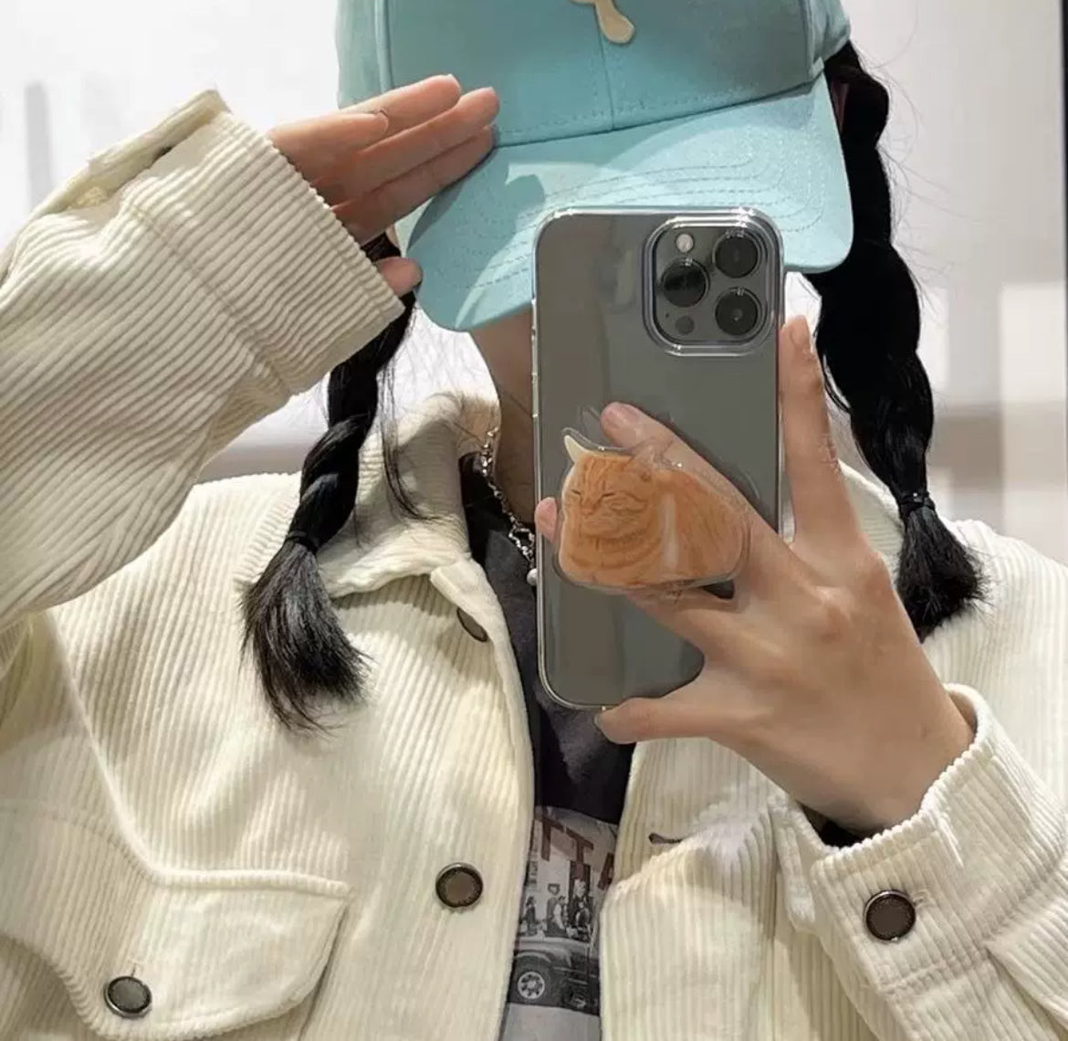 Popsocket Uykucu Sarı Kedi Deseni Yapışkanlı Telefon Tutacağı