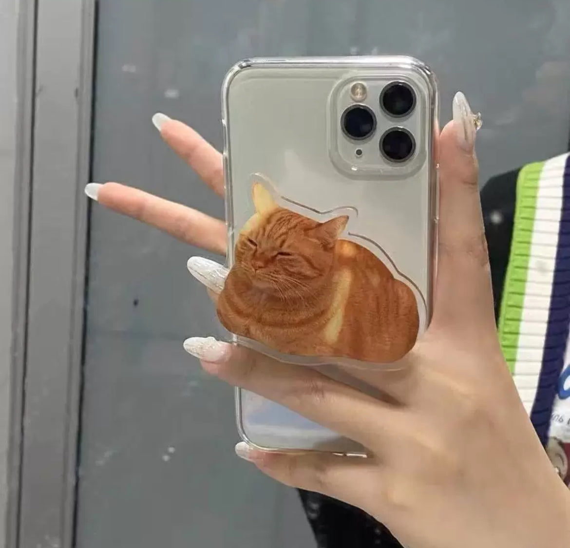 Popsocket Uykucu Sarı Kedi Deseni Yapışkanlı Telefon Tutacağı