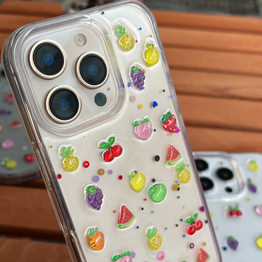 Renkli Meyve Desenli Şeffaf Telefon Kılıfı - Eğlenceli ve Koruyucu Kapak