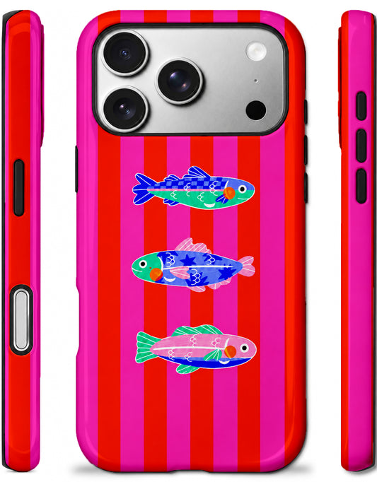 Renkli 3 Balık, Parlak Çift Katmanlı, Tough Telefon Kılıfı