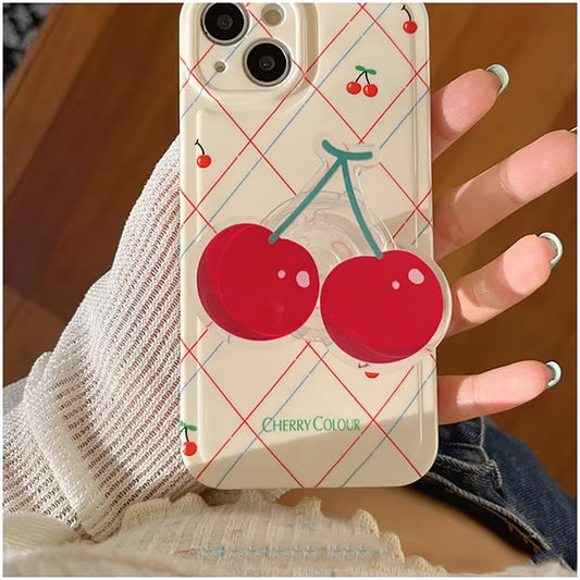 Popsocket Vişne Deseni Yapışkanlı Telefon Tutacağı