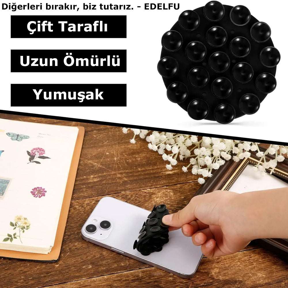 Silikon Yuvarlak Çift Taraflı Vakumlu Telefon Tutucu