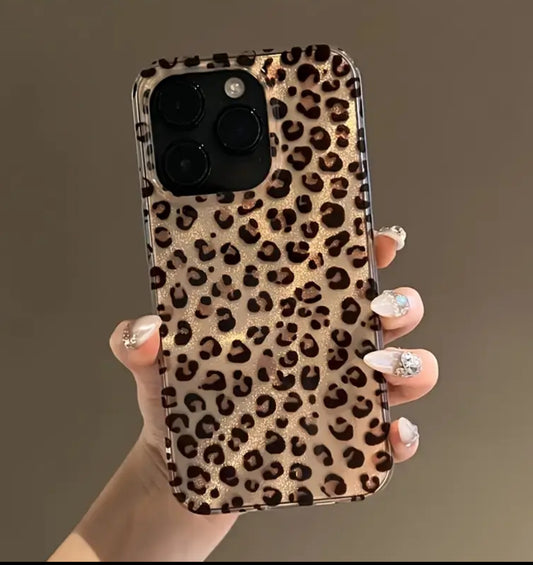 Leopar Desenli Parlak Şeffaf Telefon Kılıfı - Şık ve Koruyucu Kapak