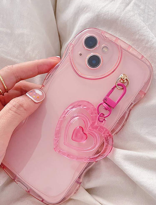 Şeffaf Pembe Kalpli iPhone Kılıfı – Yumuşak Silikon & Kalp Detaylı