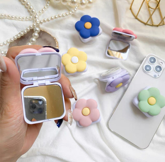 Popsocket Aynalı Standlı Çiçek Desenli Yapışkanlı Telefon Tutacağı