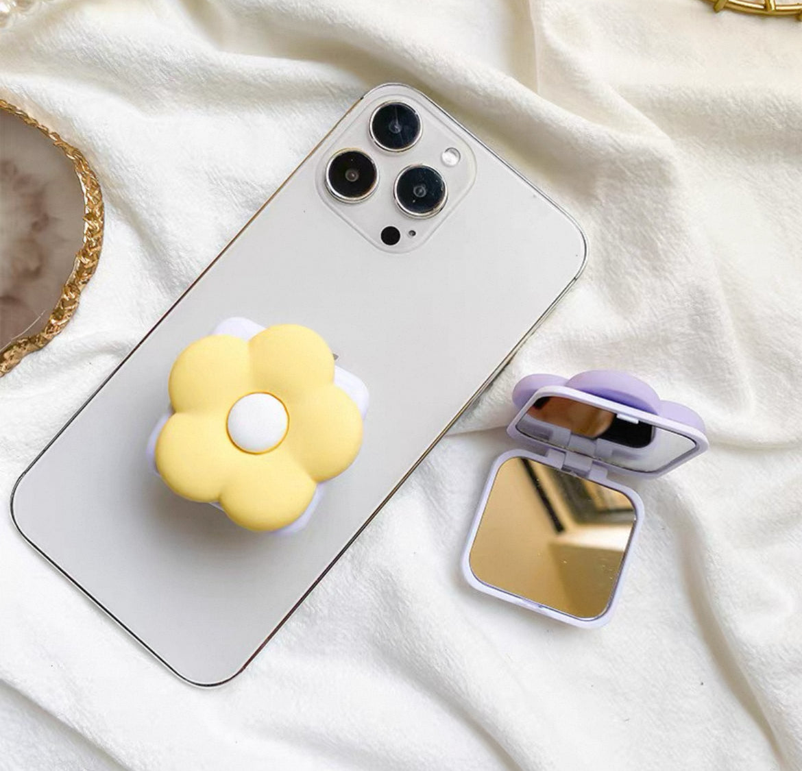 Popsocket Aynalı Standlı Çiçek Desenli Yapışkanlı Telefon Tutacağı