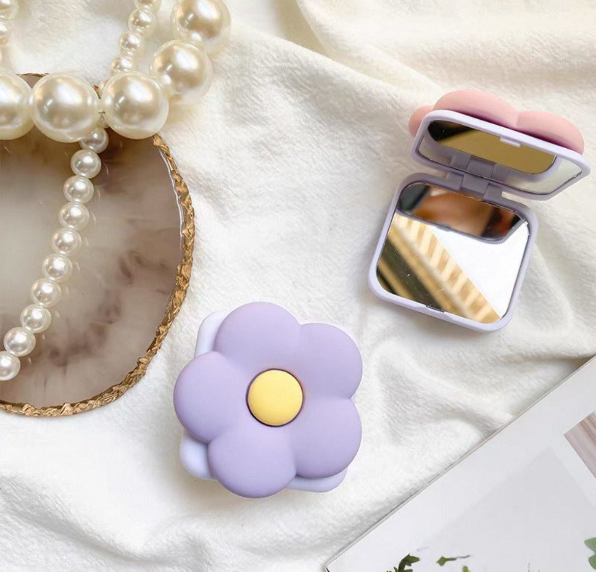 Popsocket Aynalı Standlı Çiçek Desenli Yapışkanlı Telefon Tutacağı
