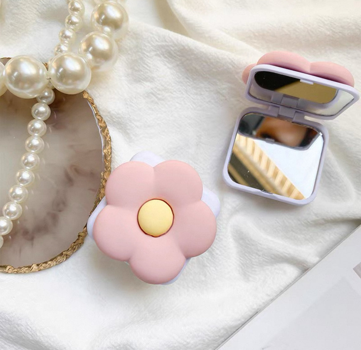 Popsocket Aynalı Standlı Çiçek Desenli Yapışkanlı Telefon Tutacağı