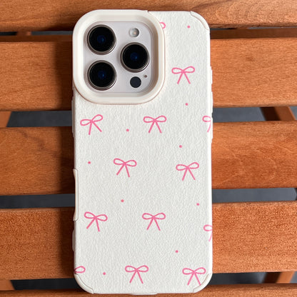 Kiraz ve Pembe Kurdele Desenli Deri Dokulu Krem Kılıf