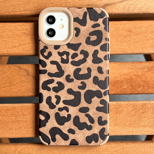 Leopar Desenli Kadife Dokulu Kahverengi Kılıf