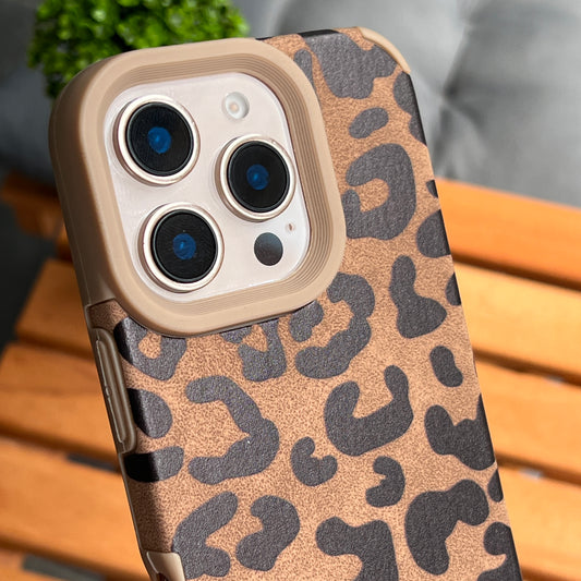 Leopar Desenli Kadife Dokulu Kahverengi Kılıf