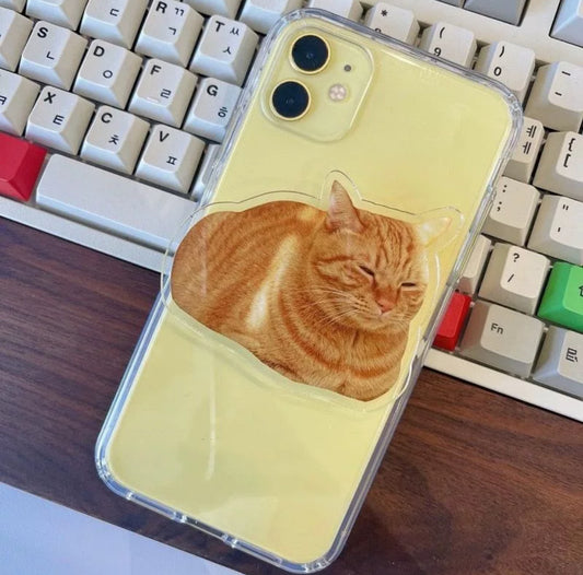 Popsocket Uykucu Sarı Kedi Deseni Yapışkanlı Telefon Tutacağı