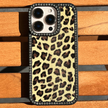Yanları Taşlı, Leopar Desenli Silikon Koruyucu Kılıf