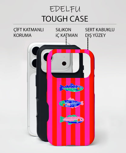 Renkli 3 Balık, Parlak Çift Katmanlı, Tough Telefon Kılıfı