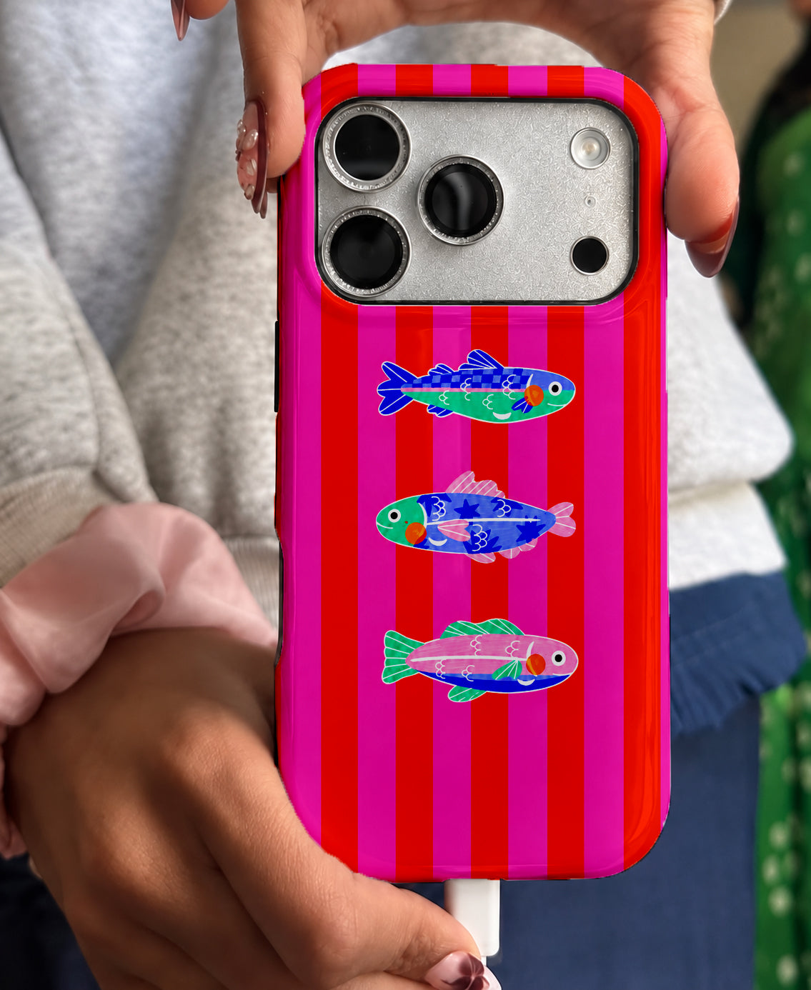 Renkli 3 Balık, Parlak Çift Katmanlı, Tough Telefon Kılıfı