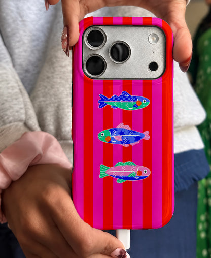 Renkli 3 Balık, Parlak Çift Katmanlı, Tough Telefon Kılıfı