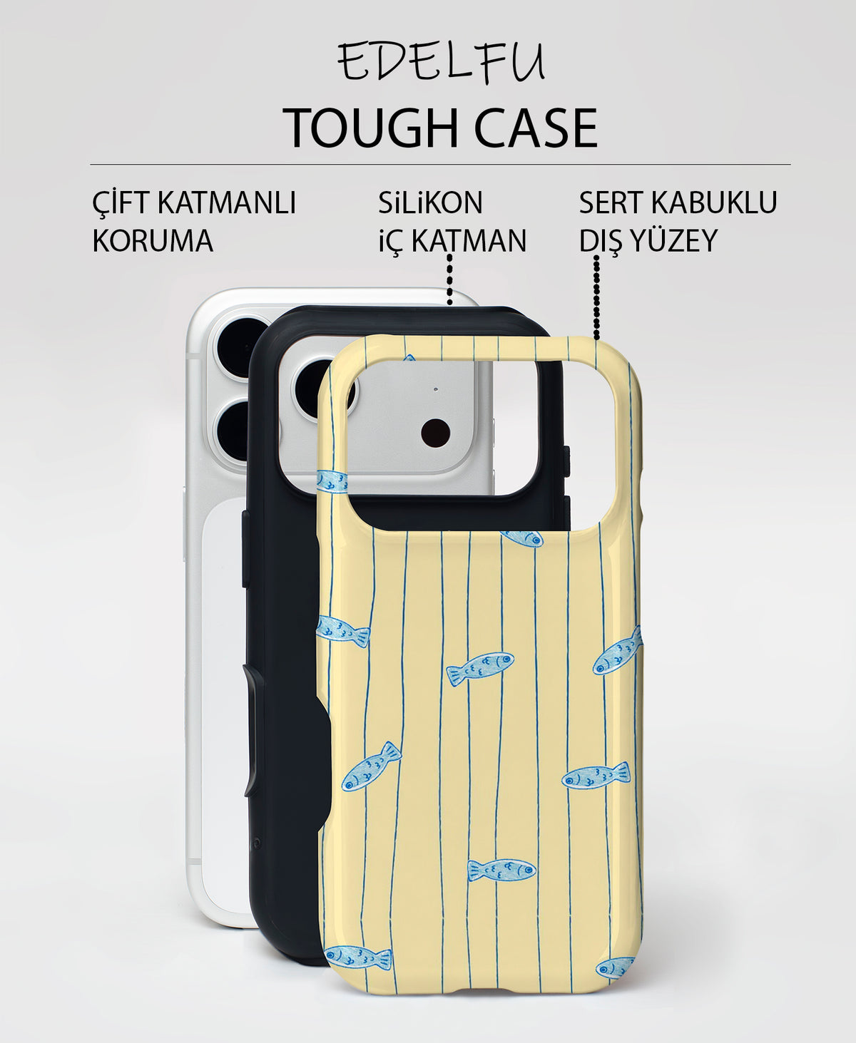 Minik Mavi Balıklar, Parlak Çift Katmanlı, Tough Telefon Kılıfı