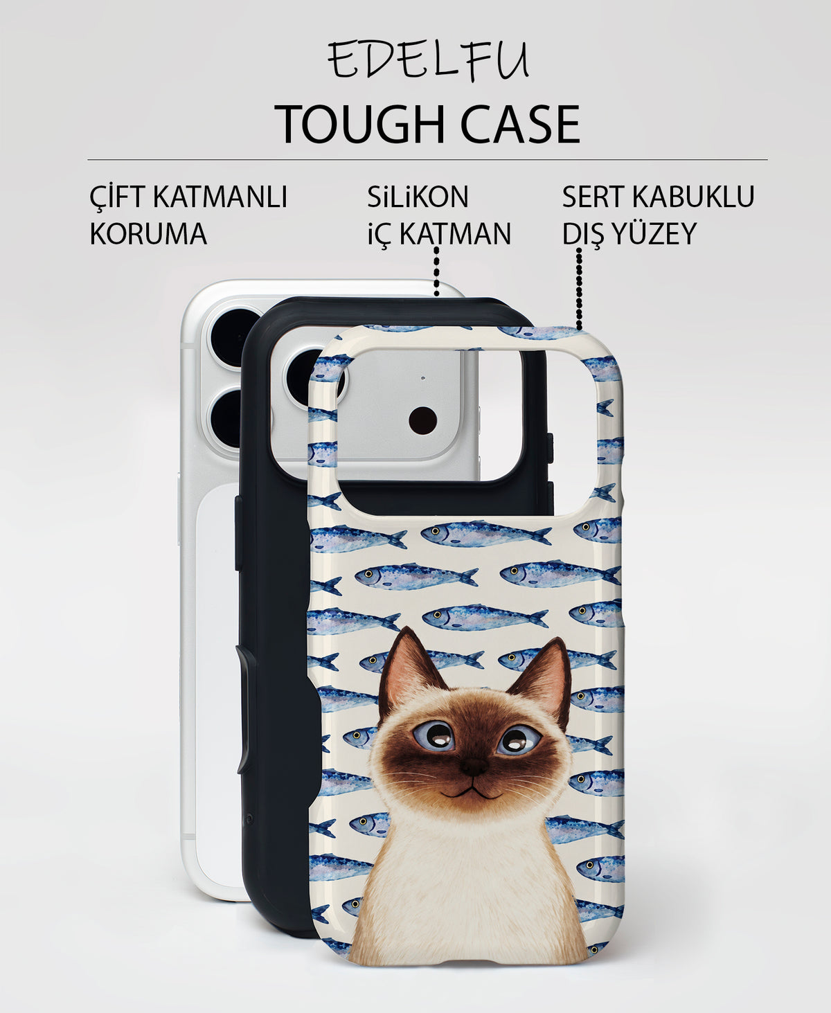 Kedinin Balık Rüyası, Parlak Çift Katmanlı, Tough Telefon Kılıfı