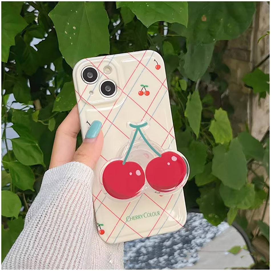 Popsocket Vişne Deseni Yapışkanlı Telefon Tutacağı