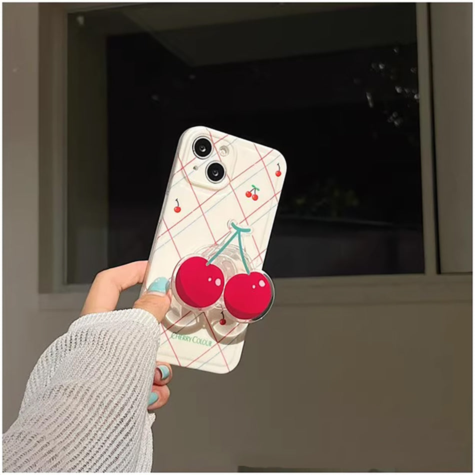 Popsocket Vişne Deseni Yapışkanlı Telefon Tutacağı