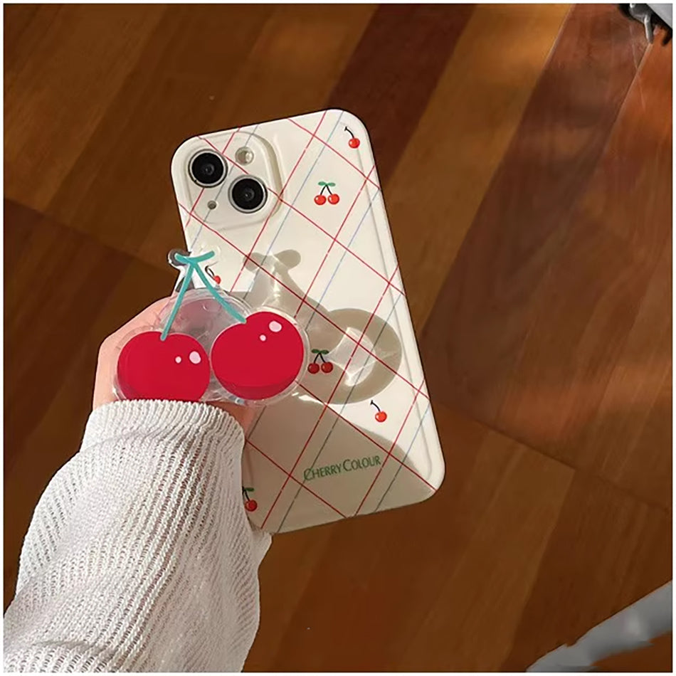 Popsocket Vişne Deseni Yapışkanlı Telefon Tutacağı