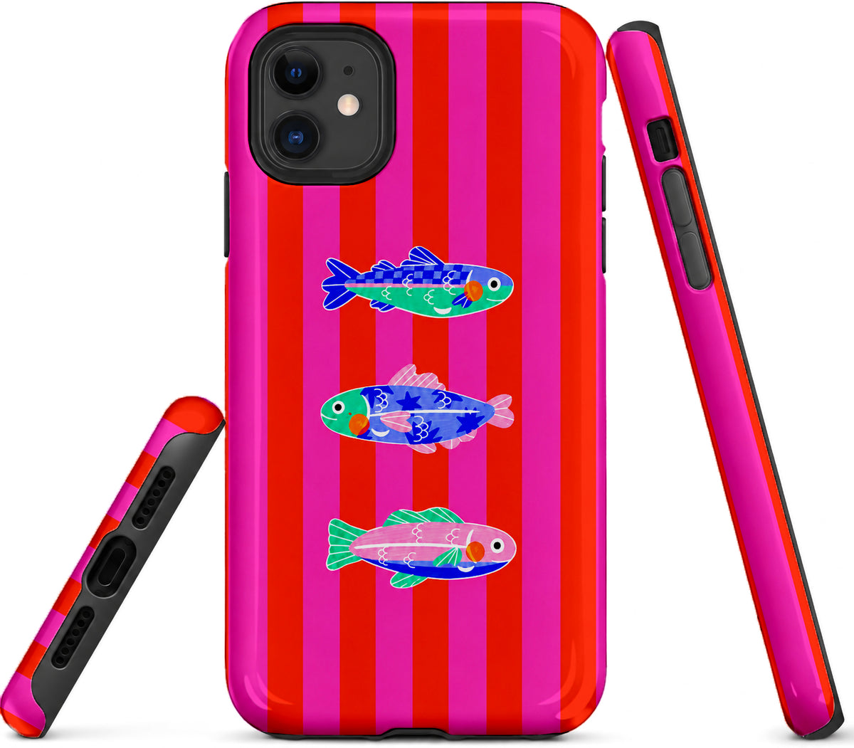 Renkli 3 Balık, Parlak Çift Katmanlı, Tough Telefon Kılıfı