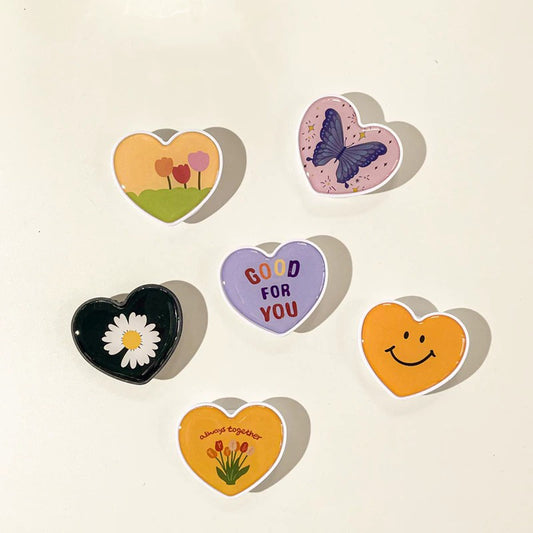 Popsocket Kalp Şekilli Desenli Yapışkanlı Telefon Tutacağı